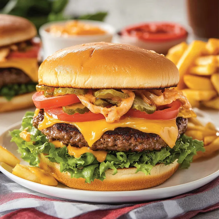 Un smash burger cu roșii, jalapeni și salată.
