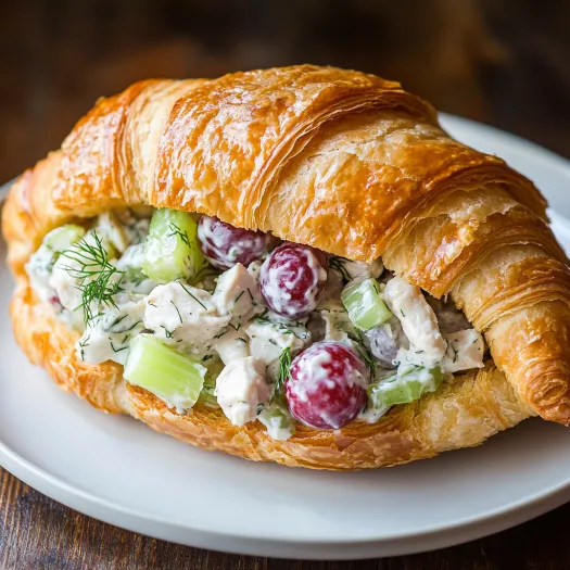 Un croissant umplut cu salată de pui.