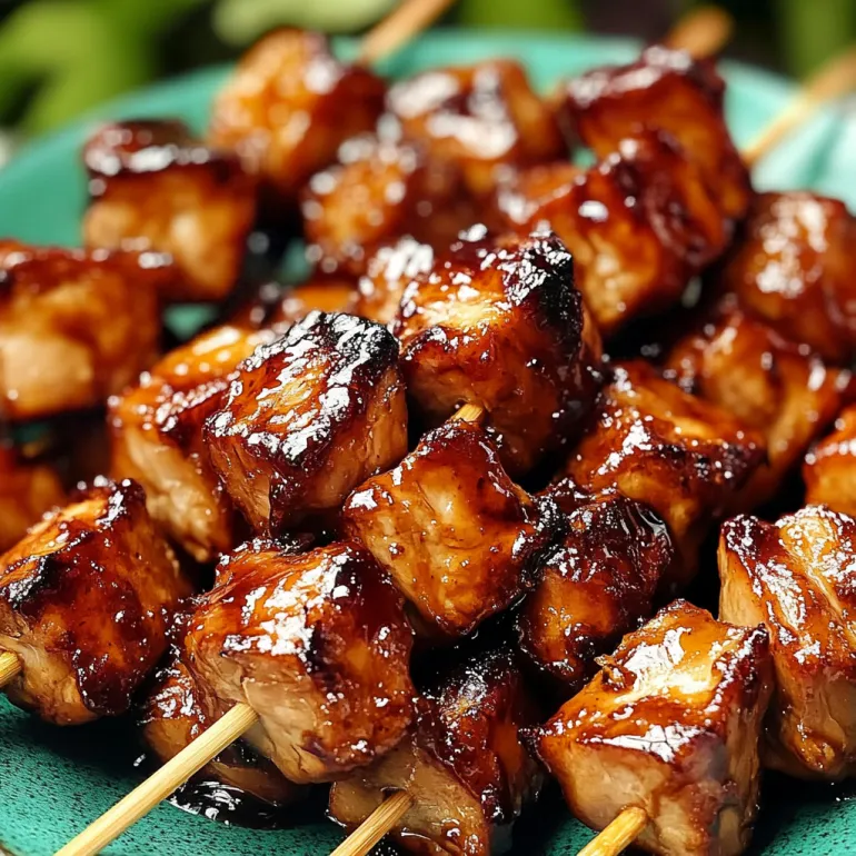 O farfurie cu frigărui filipineze din porc BBQ.