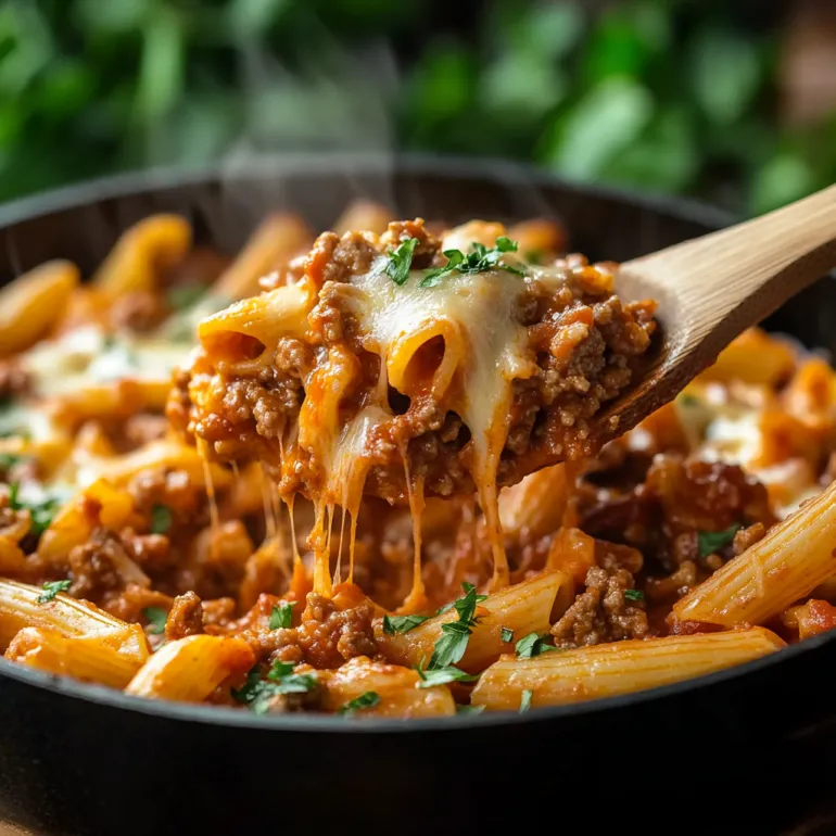 Un preparat cald, paste cu vită și sos enchilada într-o singură tigaie.
