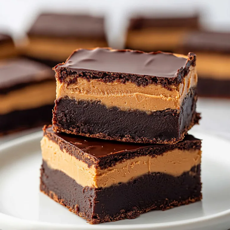 O farfurie cu două bucăți de Brownies Buckeye.
