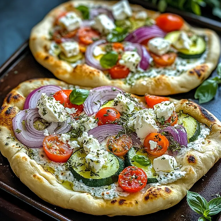 Naan ca o pizza cu roșii, castraveți și brânză.
