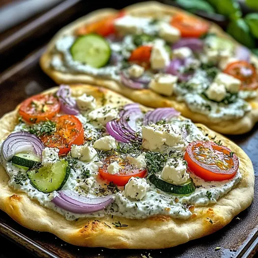 Două pizza cu legume și brânză pe tavă.