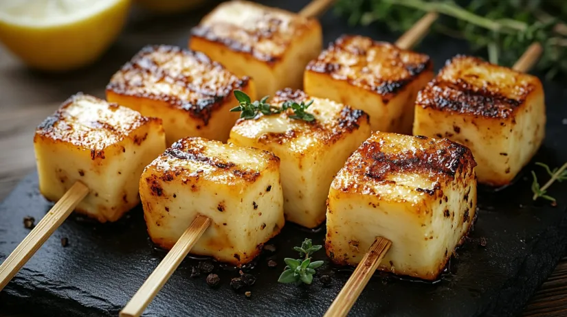 Frigărui cu Halloumi, Lămâie și Cimbru la Grătar.