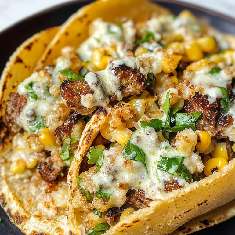 Un burger taco super apetisant cu brânză și porumb.