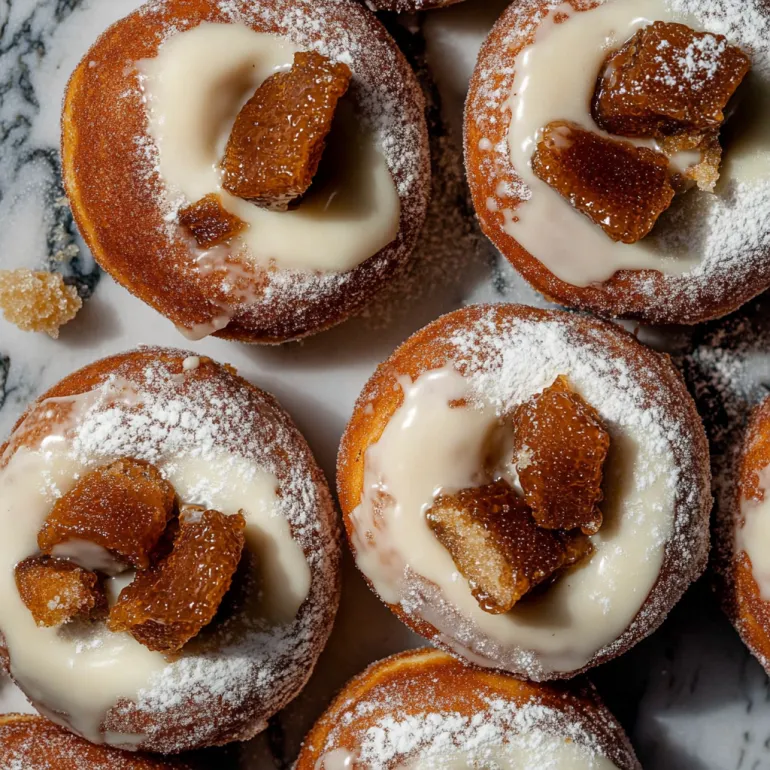 Gogoși brioche cu miere arsă și zahăr deasupra.