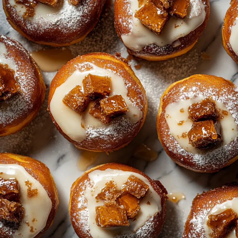 Gogoși brioche cu miere arsă și zahăr pudră alb.