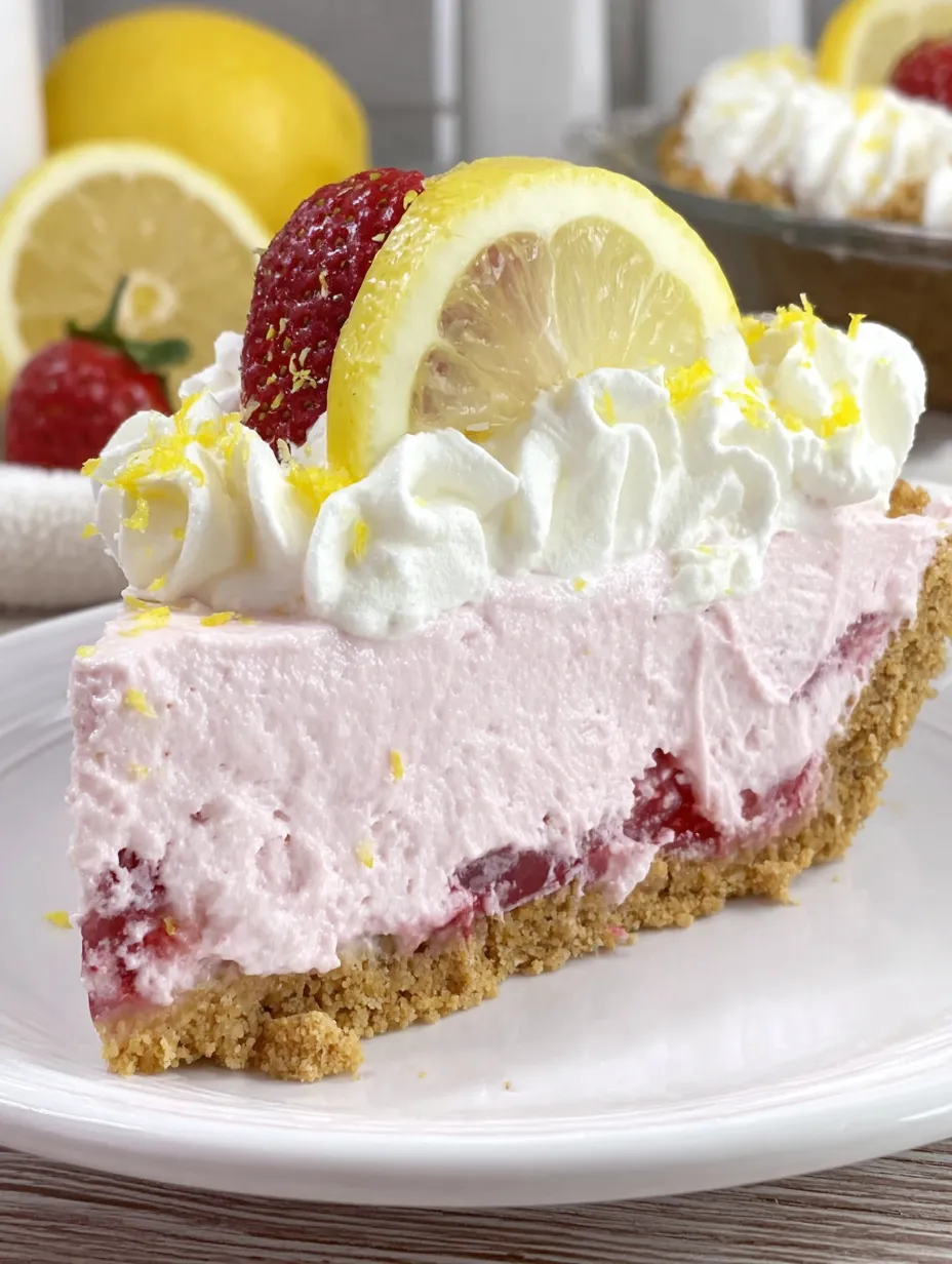 A slice of strawberry lemonade dream pie.