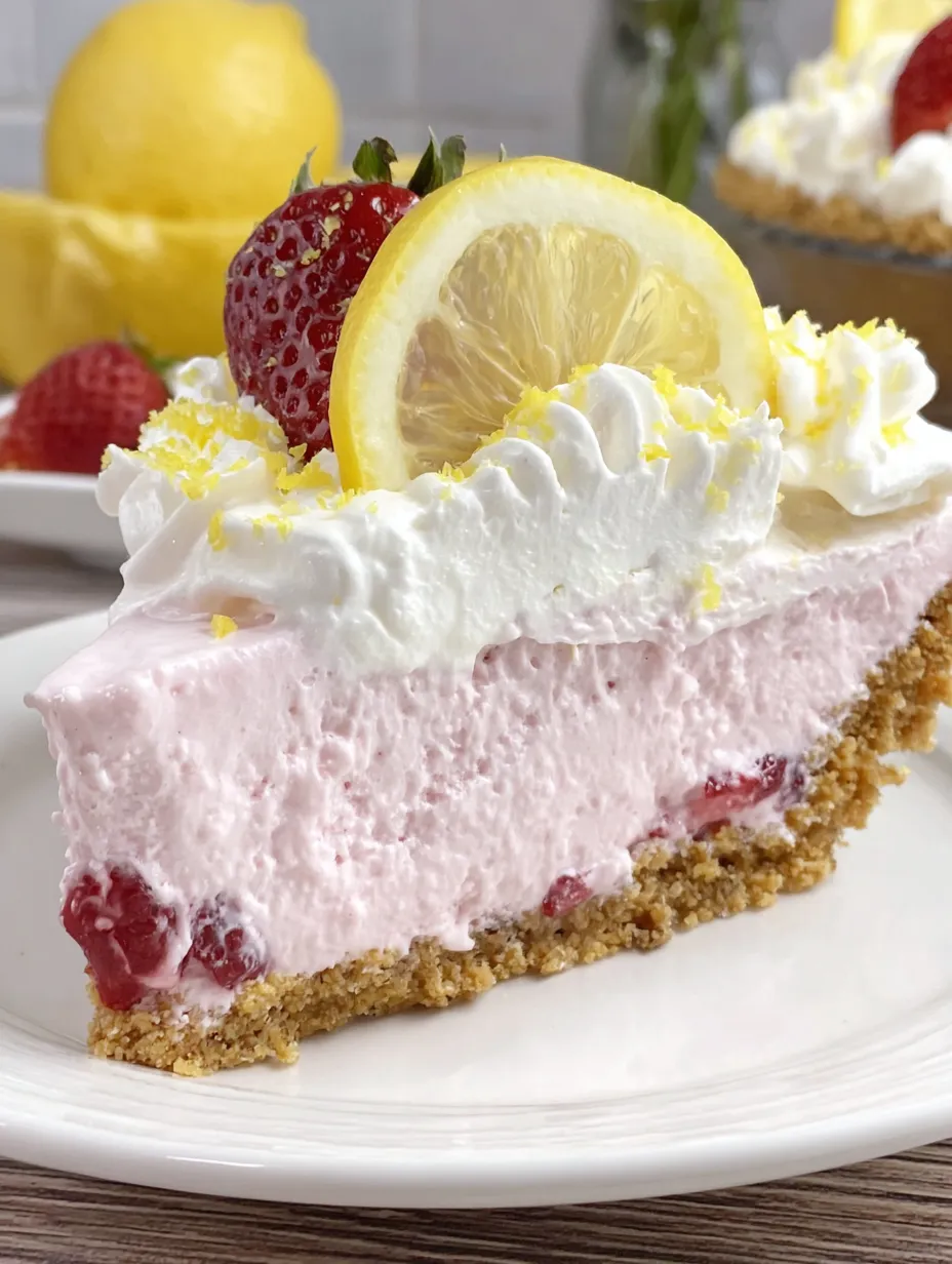 A slice of strawberry lemonade dream pie.