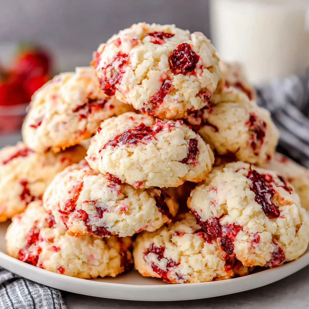A stack of red and white cookies.