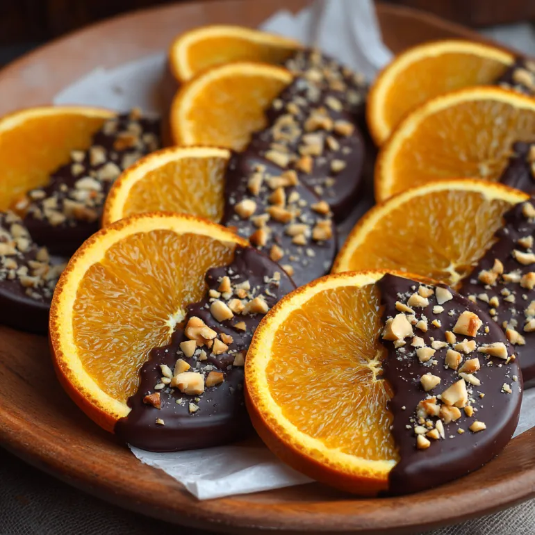 Chocolate orange slices on a plate.