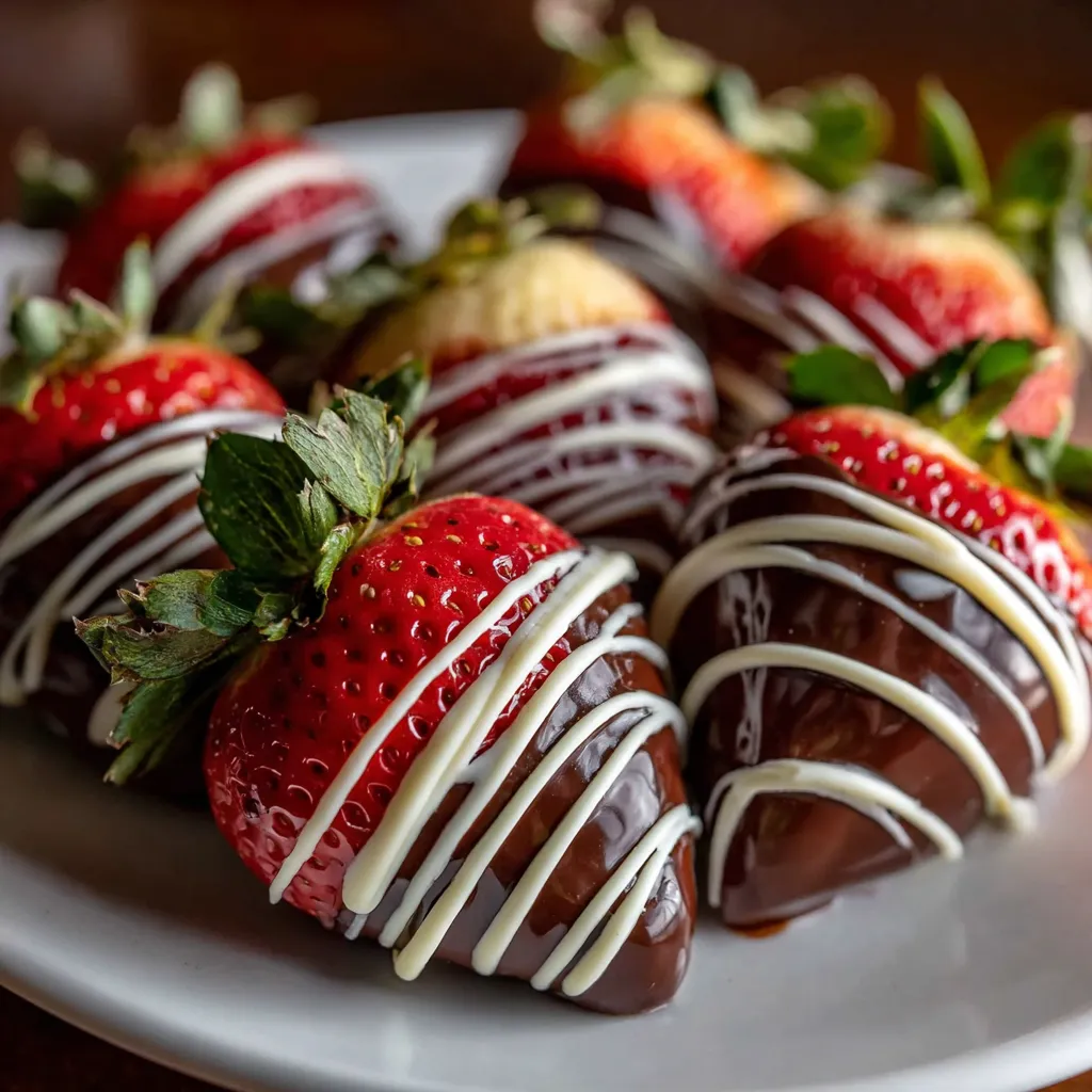 A plate of chocolate covered strawberries.