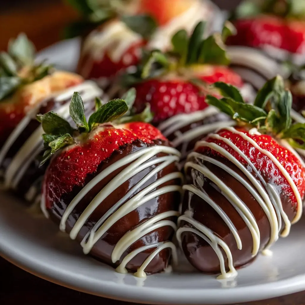 A plate of chocolate covered strawberries.
