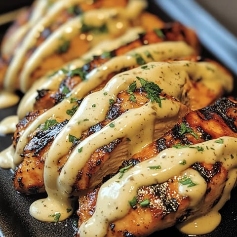Grilled chicken with white sauce.
