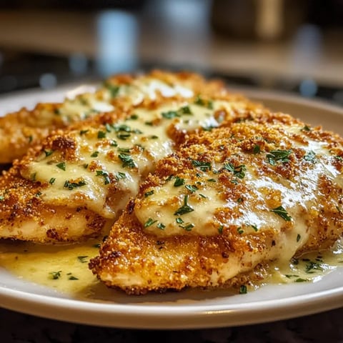 A plate of breaded chicken with cheese on top.