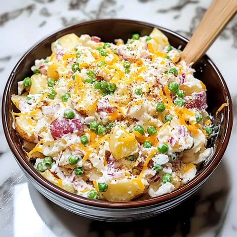 A bowl of loaded baked potato salad.