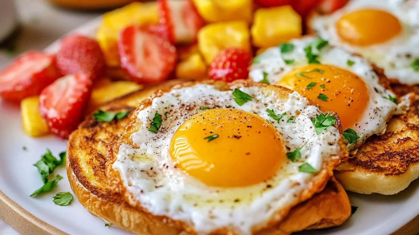A fried egg on a piece of toast.