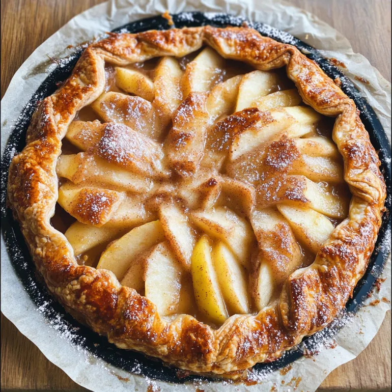 A delicious looking apple galette with a cinnamon topping.