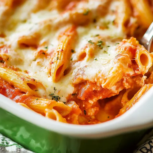 Gros-plan penne de pui la cuptor.