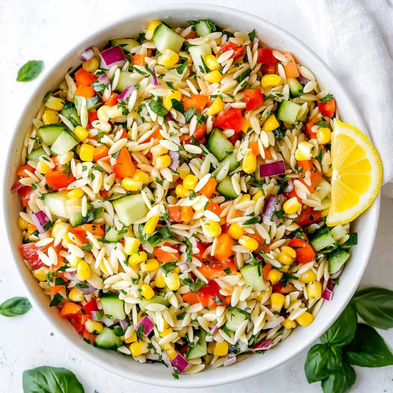 Un bol de Salată Orzo Curcubeu.