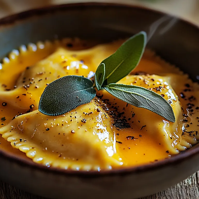 Un bol cu sos pentru ravioli de dovleac.