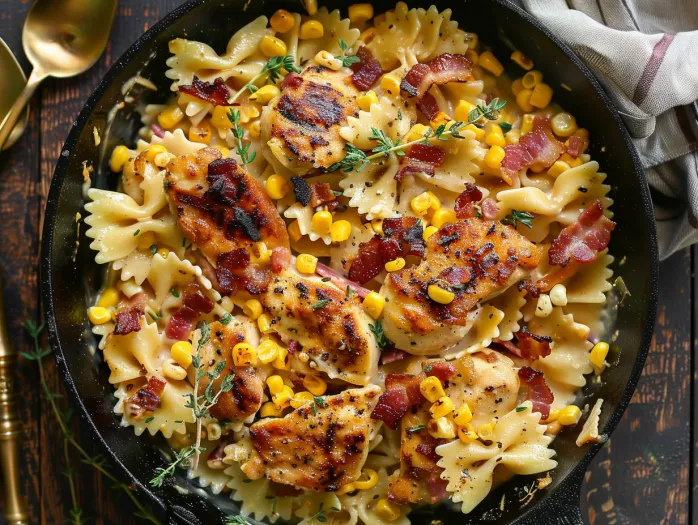Paste cremoase cu pui, porumb și bacon, super gustoase.