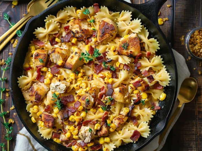 Paste cremoase cu pui, porumb și bacon, super gustoase.