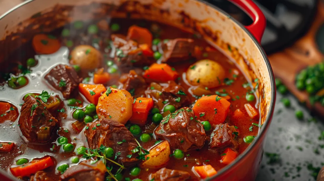 Un Dutch Oven plin cu tocanita aromata de vita.