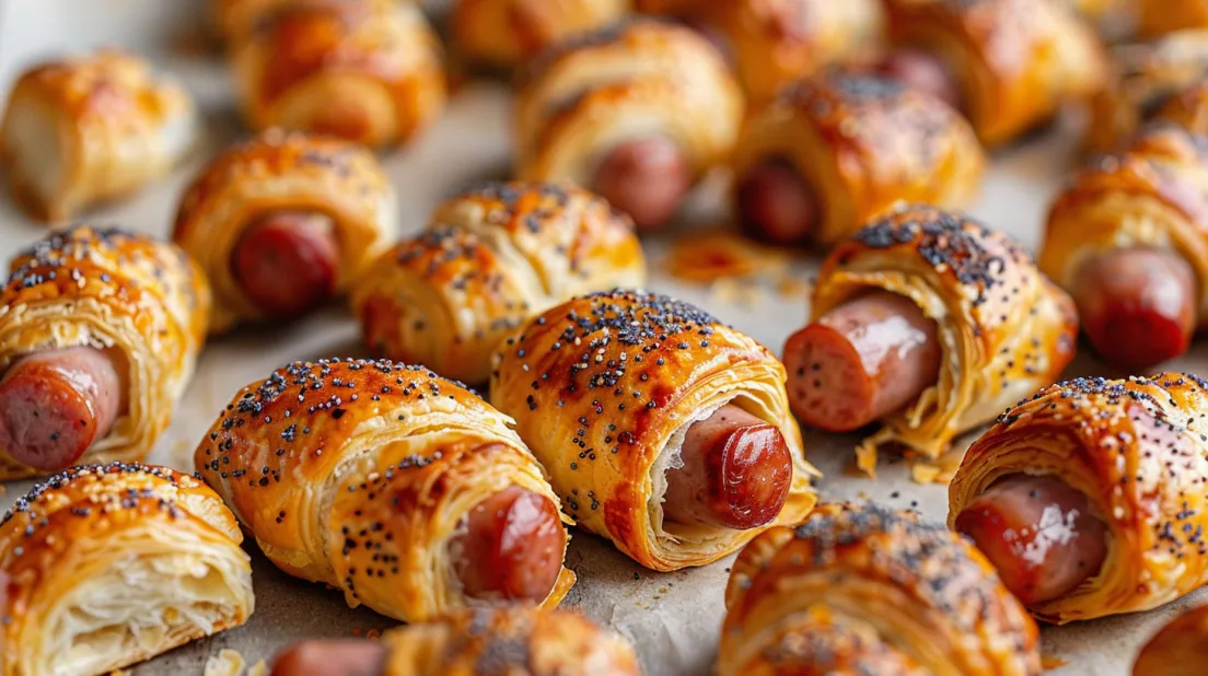 O tavă cu pigs in a blanket.