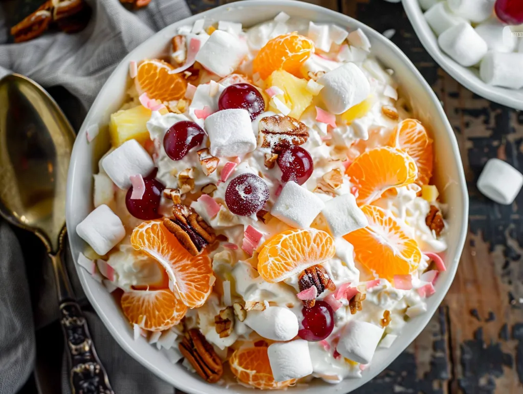 Un castron cu Ambrosia Fructe Marshmallow.