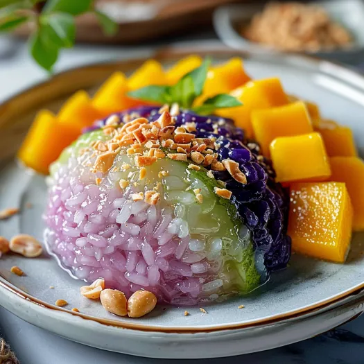 O farfurie cu Orez Lipicios Thailandez cu Mango.