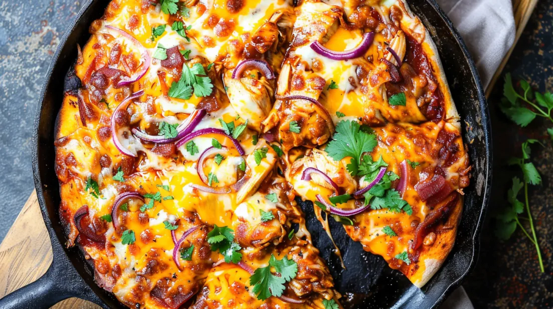 O felie de pizza BBQ cu pui făcută acasă.