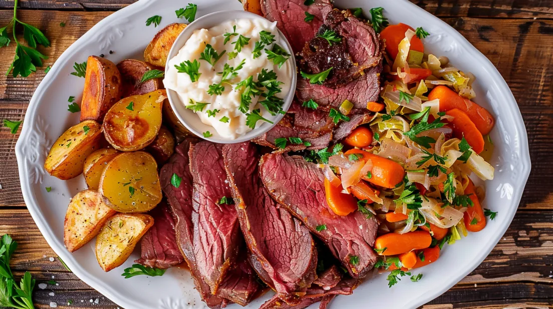 O farfurie cu corned beef și varză.