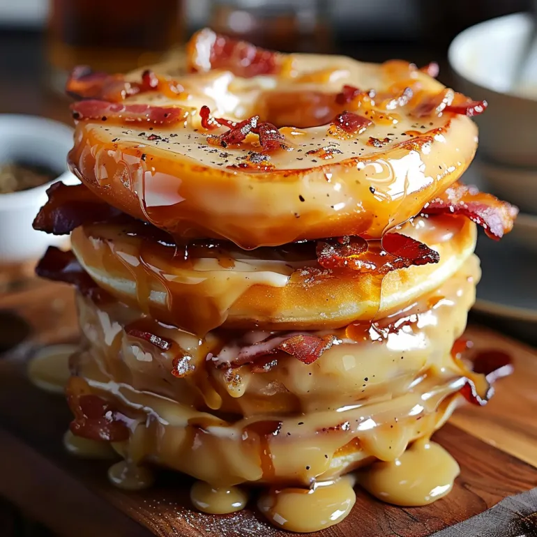 Un turn de gogoși cu bacon și glazură de sirop de arțar.