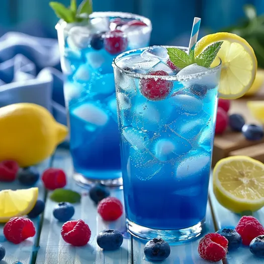 Două pahare cu limonadă cu zmeură albastră.