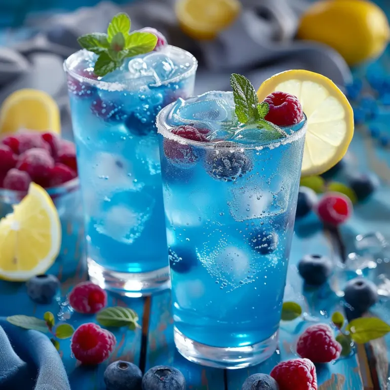 Doua pahare cu limonada zmeura albastra.