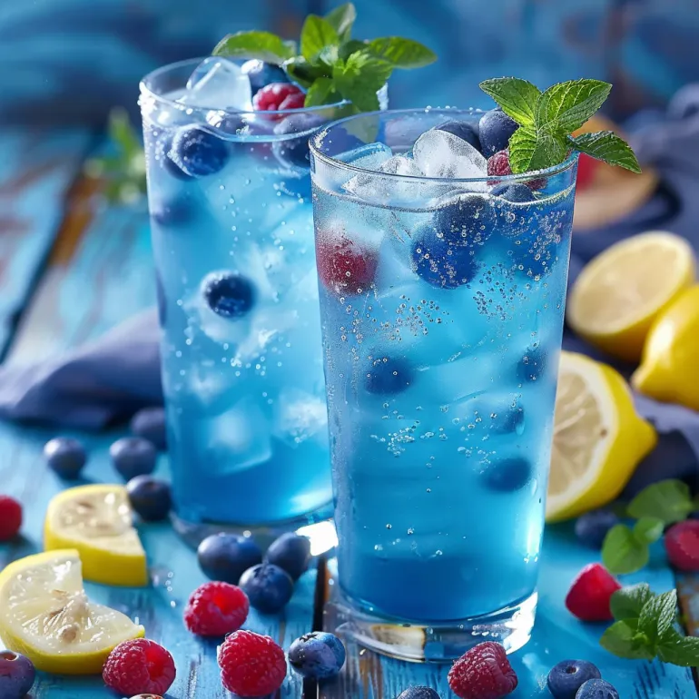 Două pahare cu limonadă cu zmeură albastră.
