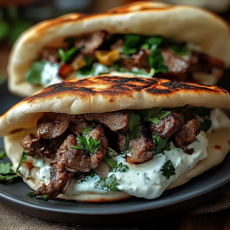 Două pite umplute cu vită, ciuperci și cașcaval, plus sos tzatziki.
