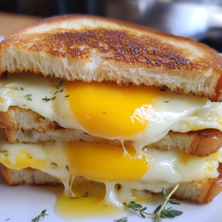 Sandwich cu branza topita si ou prajit deasupra.