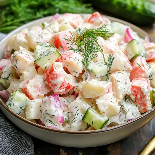 Un bol cu salată de surimi și legume.