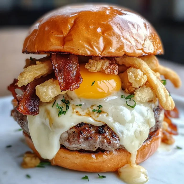 Un burger hangover cu bacon, ou și ceapă.