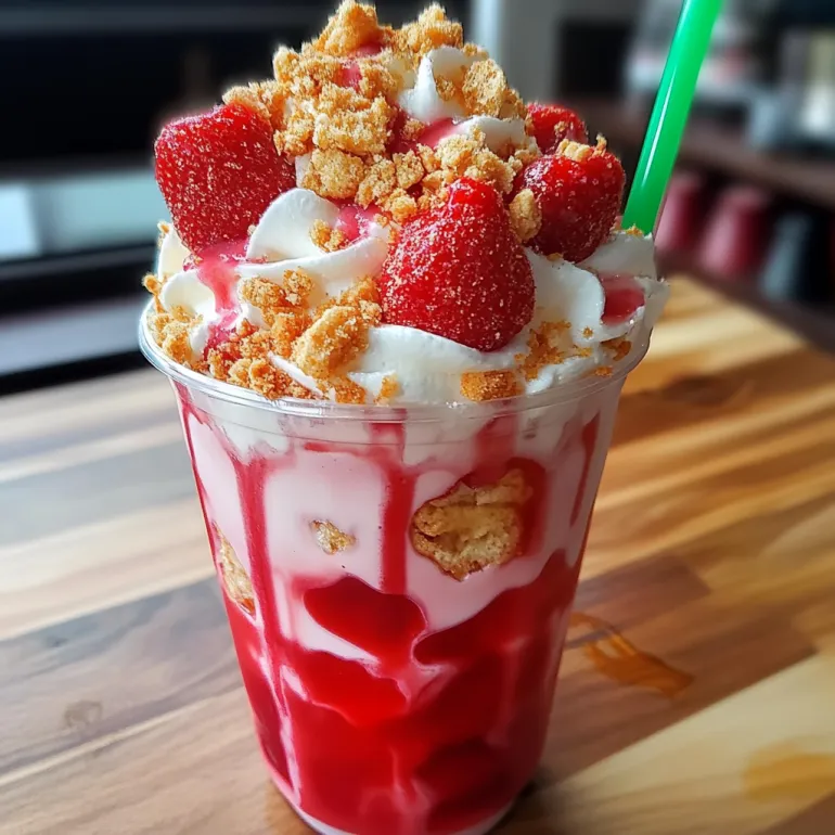 Un Frappuccino Strawberry Shortcake de la Starbucks.