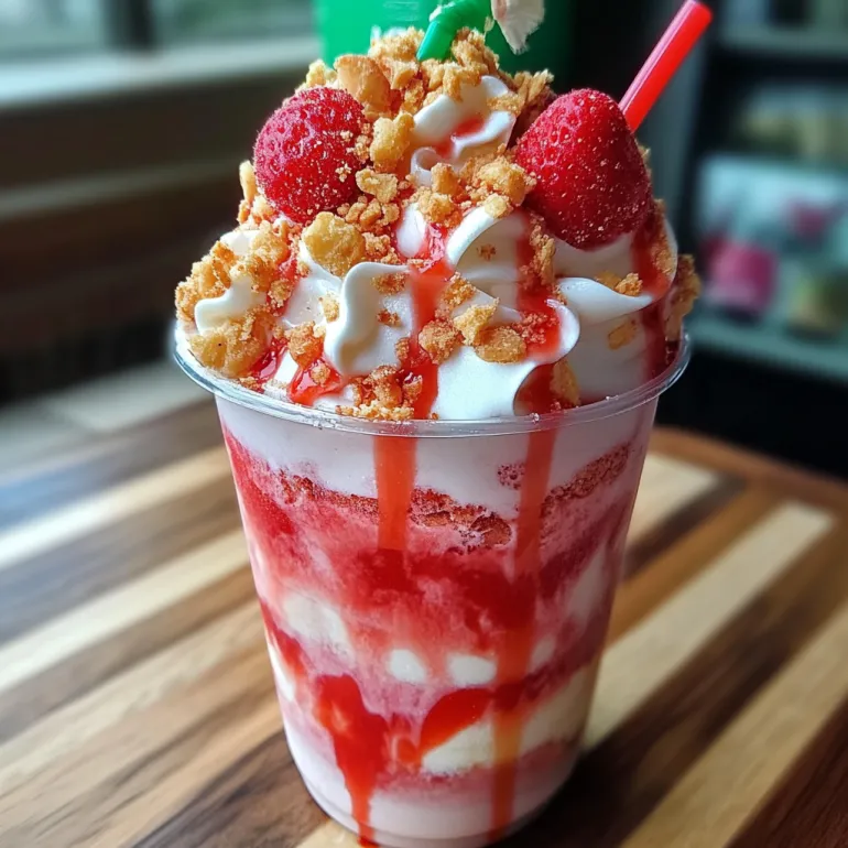 Un Frappuccino Strawberry Shortcake de la Starbucks.