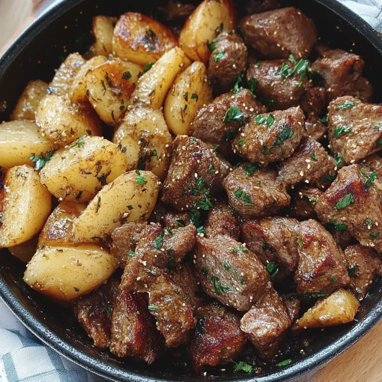Un bol cu carne și cartofi.
