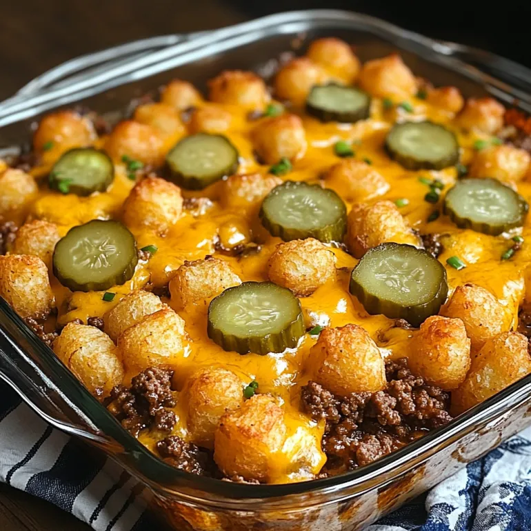 O porție cu cheeseburger și tater tots.