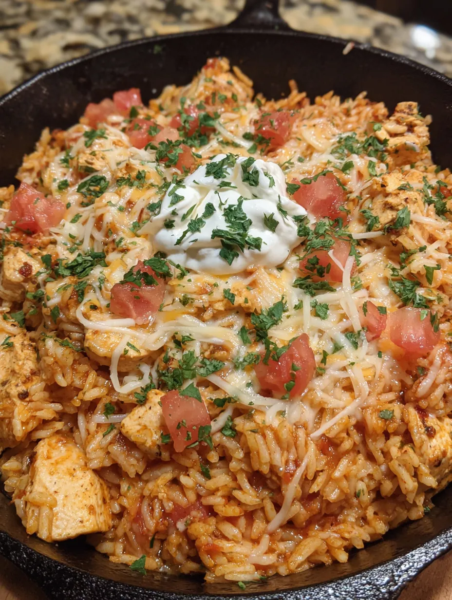 A dish of cheesy chicken taco rice.