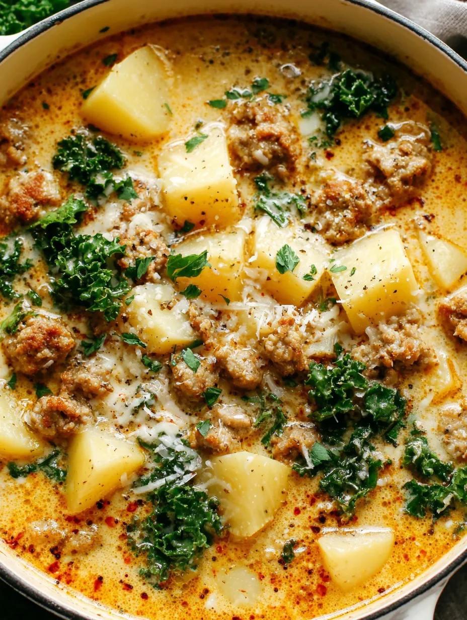A bowl of soup with sausage and potatoes.