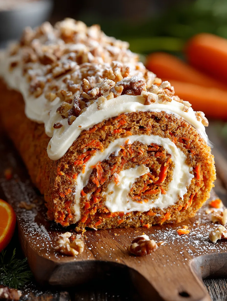 A carrot cake roll with cream cheese frosting filling.