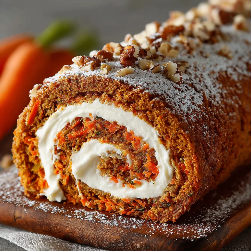 A carrot cake roll with cream cheese frosting filling.