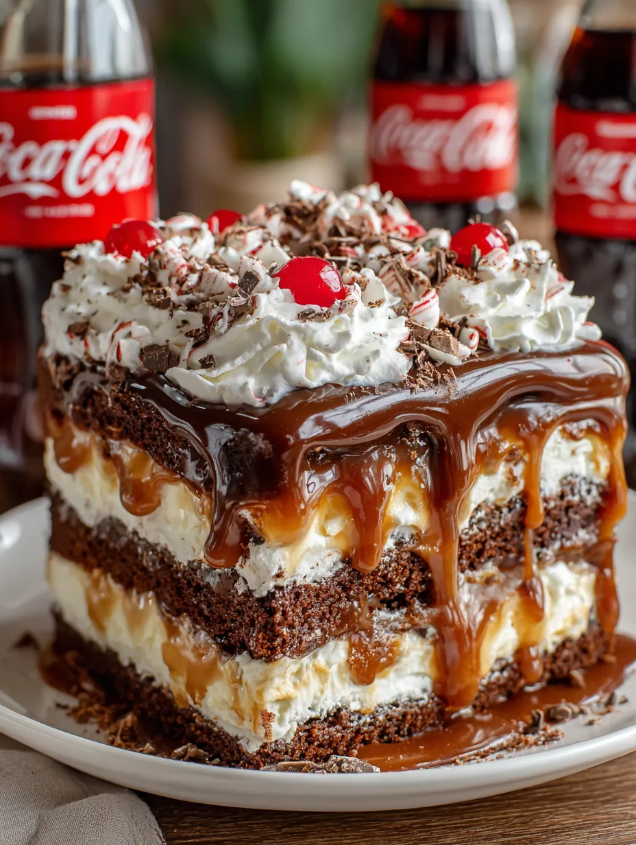 A slice of Coca-Cola Fudge Layer Cake.
